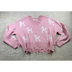 No Comment Womens Size M‎ Pink Rough Hem Poodle Sweater Soft Girl